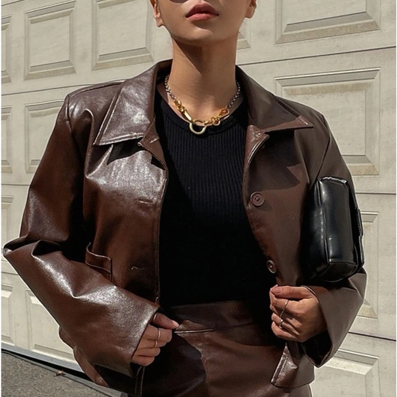 SINGLE BREAST PU CROPPED LEATHER JACKET - Picture 4 of 6